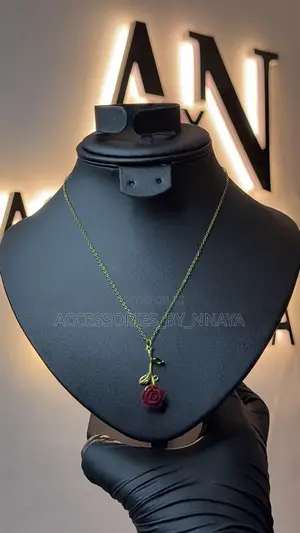 Gold Red Rose Pendant Necklace - Floral Jewelry