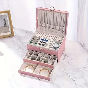 Three Layer Jewelry Box Organizer With Lock - Large Jewellery Case