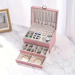 Three Layer Jewelry Box Organizer With Lock - Large Jewellery Case