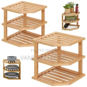 3-Tier Bamboo Kitchen Corner Shelf Organizer