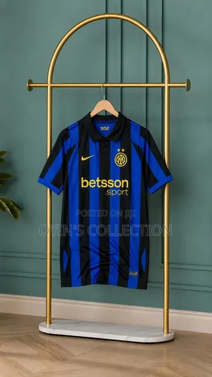 Inter Milan Black Blue Striped Football Jersey – Short Sleeve