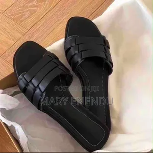 Classic Black Woven Flat Slide Sandals