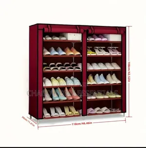 Double Row 6-Layer Fabric Shoe Rack With Dustproof Cover