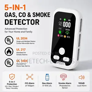 5 in 1 Plug-in Smoke & Co & Flammable Gas Detector Sound+Light Alarm