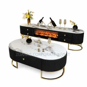 Italian Fireplace TV Console and Matching Center Table Set