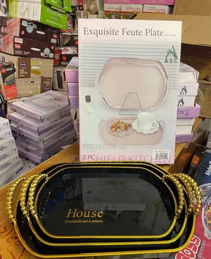 3-in-1 Exquisite Luxury Serving Tray Set – Black Gold Beaded Handle