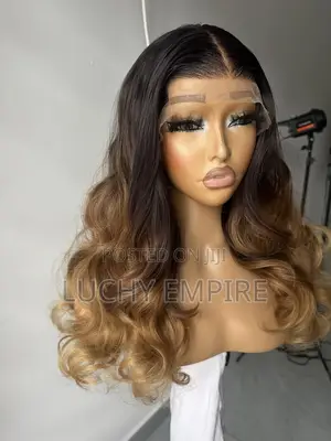 Human Hair Blend Frontal Wig – 20 Inches | Brown Roots | ₦65,000