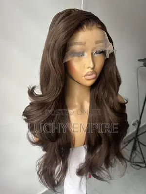 26 Inches Human Hair Blend Frontal Wig – Chocolate Brown | ₦65,000