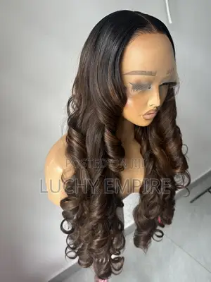 30 Inches Human Hair Blend Frontal Wig – Brown Color