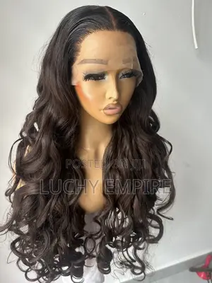 30 Inches Human Hair Blend Frontal Wig – Dark Brown