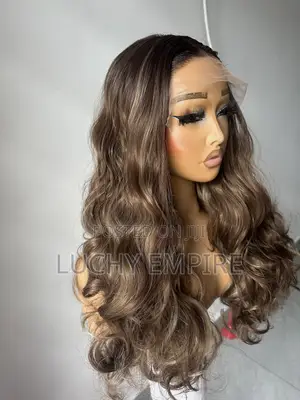 20 Inches Human Hair Blend Frontal Wig – Ash Brown Highlight