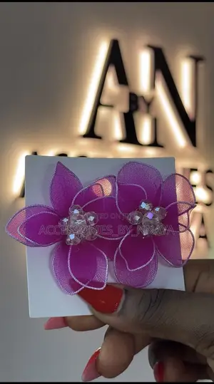 Magenta Organza Flower Statement Earrings