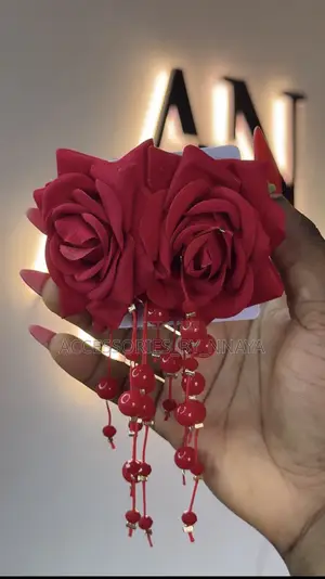 Red Rose Tassel Statement Earrings