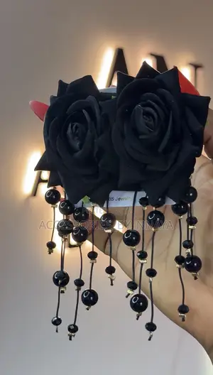 Black Rose Tassel Statement Earrings