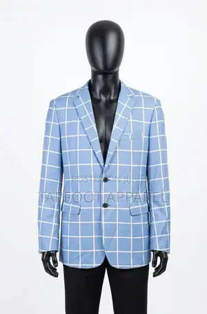 Stylish Light Blue Windowpane Grid Blazer – Relaxed Fit