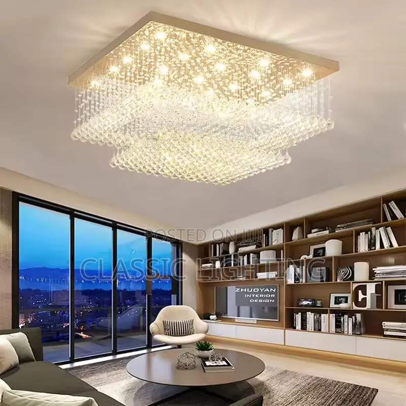 Led Crystal Ceiling Chandelier Rectangular Living Room Light