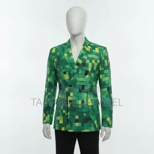 Vibrant Green Pixelated Geometric Pattern Blazer