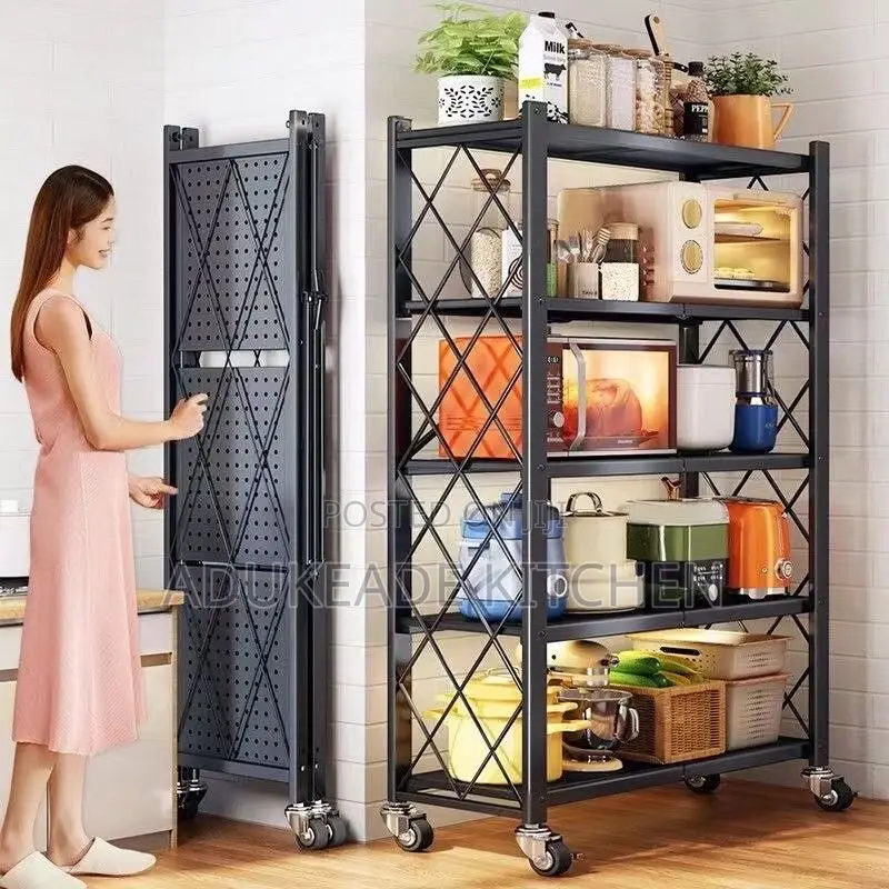 5-Tier Foldable Kitchen Storage Rack With Wheels.
