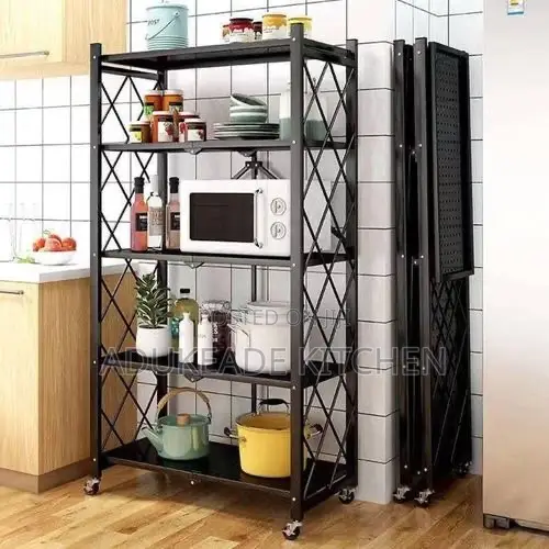 5-Tier Foldable Kitchen Storage Rack With Wheels.