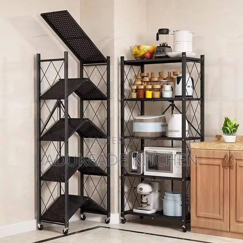 5-Tier Foldable Kitchen Storage Rack With Wheels.