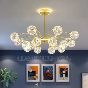 Luxury Glass Ball LED Chandelier Black Gold Iron Branch Ceiling Lamp