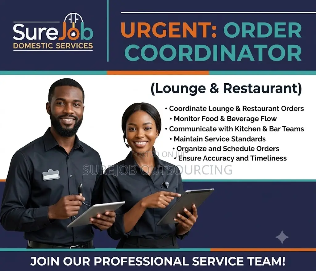 Urgent: Order Coordinator (Lounge Restaurant)