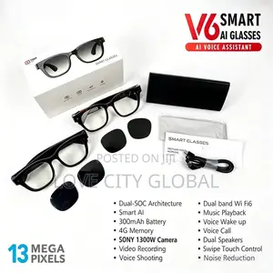 V6 Smart Glass 13MP Camera Calls Music Record Photo With Case 2 Lens
