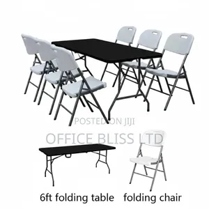 Outdoor Foldable Plastic Table ( BLACK) 6 Foldable Chairs( WHITE)