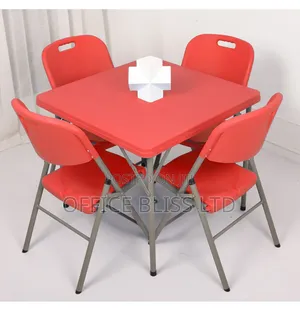 Outdoor Square Strong 4ft Plastic Table 4 Chairs ( ALL RED)