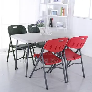 Outdoor 4t Rectangular White Table Multi Coloured Foldable Chsirs