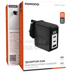 Porodo Quantum GaN 65w Multi Port Charger With Digital Display
