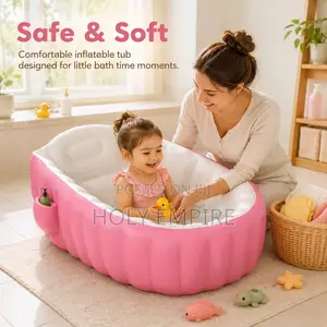 1pc Portable Inflatable Bathtub With Back Support, Storage Pocket