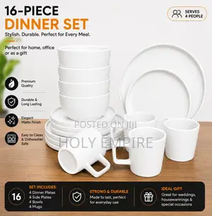 16-Piece Round Dinnerware Set, Black