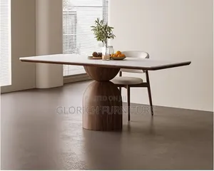 Modern White Dining Table – Sculptural Hourglass Wood Base