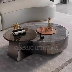 Apartment Coffee Table Combination Stainless Steel Round Stone Table