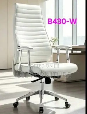 Executive High-Back White Leather Office Chair With Chrome Frame