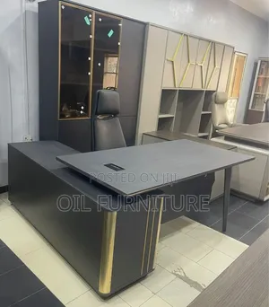 Premium CEO Workstation Desk With Gold Trim Accent