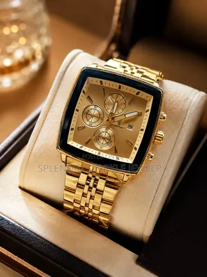 POEDAGAR Luxury Men’s Gold-Tone Wristwatch