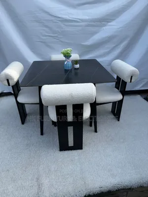 Marble Top Dining  Set With Four Fabric Chairs