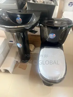 Luxury Black Ceramic WC Pedestal Wash Basin Set