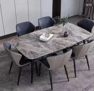 Luxury 6-Seater Marble Top Dining Set With Leatherette Chairs