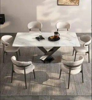 6 Seaters White Dining Table Set