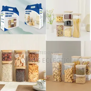 6-Piece Square Acrylic Storage Containers With Bamboo Lids