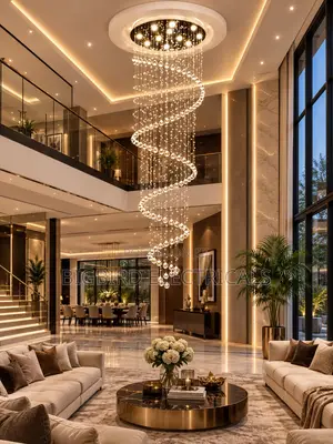 Spiral Crystal Rain Drop Void Chandelier | Luxury Duplex/Hotel Light