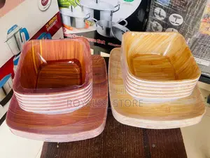 12pcs Wood Grain Unbreakable Ceramic Plate Set