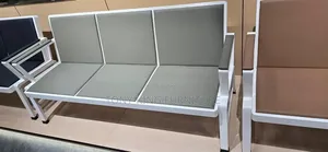 Modern Three-Seater Padded Waiting Bench With Metal Frame