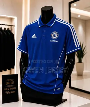 Classic Royal Blue Football Polo Shirt – White Stripe Athletic Design