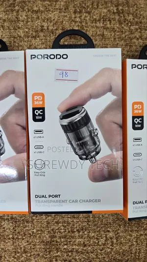 Dual Port Transparent Car Charger With Easy Grip Pull Ring