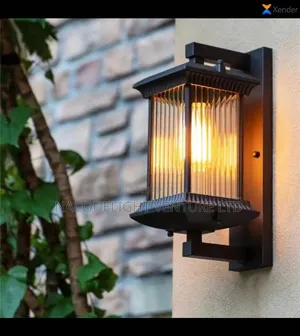 Black Outdoor Lantern Wall Mount Light With Ribbed Glass