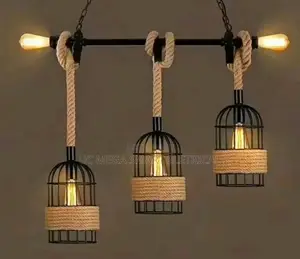Vintage Hemp Rope Pendant Lamp Iron Lampshade Shop/Coffee House